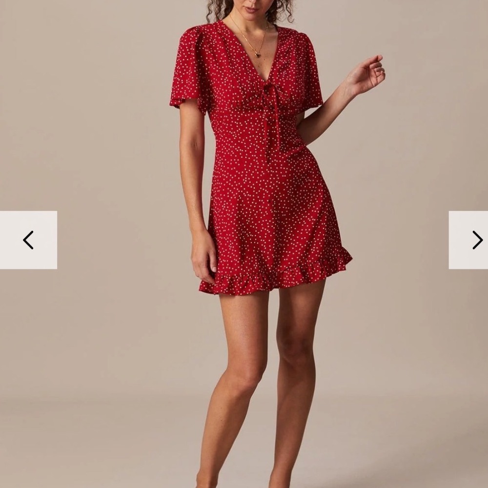 Rihoas Womens The Red V Neck Polka Dot Flounce Mini Dress Medium Flowy Summer - Picture 5 of 16